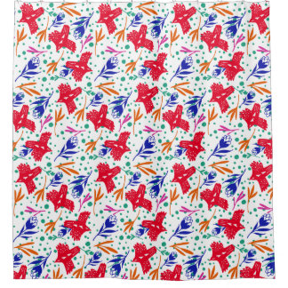Birds and flowers in colorful pattern douchegordijn