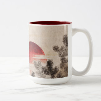 Birds and Sunset beroemd gemaakt door Katsushika H Tweekleurige Koffiemok