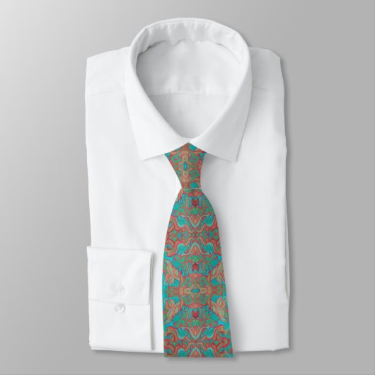 Birds Arabesque Bohemian Boho Turquoise Pattern Stropdas (Gebonden)
