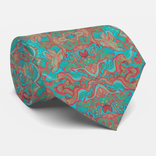 Birds Arabesque Bohemian Boho Turquoise Pattern Stropdas (Opgerold)