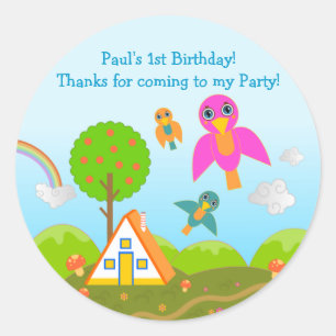Birds Birthday Party bedankt voor je notitie Ronde Sticker