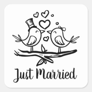 Birds Black White Lovebird Weddenschap net getrouw Vierkante Sticker