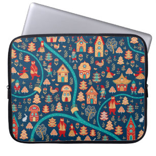 Bird's eye uitzicht. Houses, bos, dwergen, beren, Laptop Sleeve