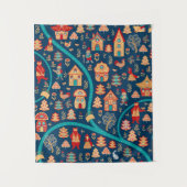 Bird's eye uitzicht. Houses, bos, dwergen, beren,  Wandkleed (Voorkant)