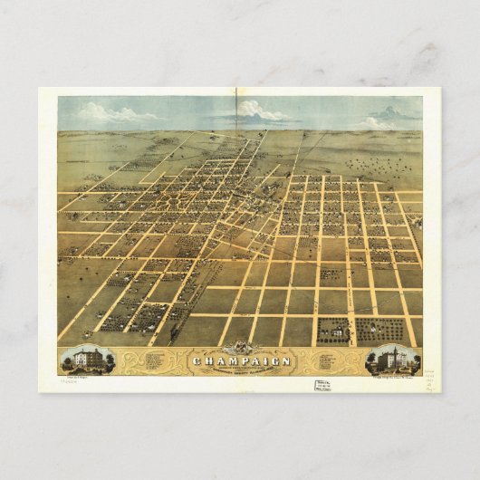 Bird's Eye Uitzicht of Champaign Illinois (1869) Briefkaart (Voorkant)