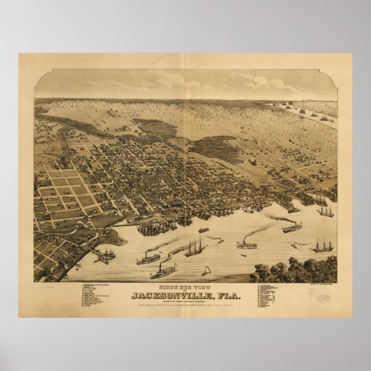 Birds eye uitzicht of Jacksonville Florida (1876) Poster (Voorkant)