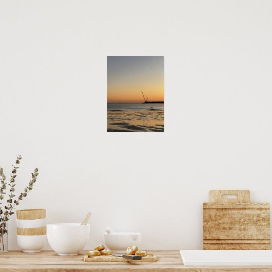 Birds in Flight and Distant Crane during sunset Poster (Keuken)