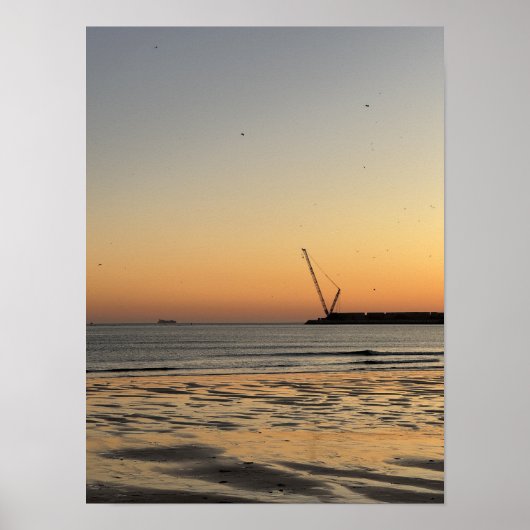 Birds in Flight and Distant Crane during sunset Poster (Voorkant)