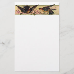 Birds Meeting ~ Stationery Pink Flowers  Briefpapier