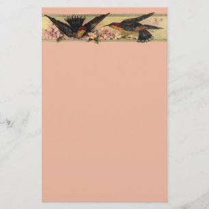 Birds Meeting ~ Stationery Pink Flowers Briefpapier