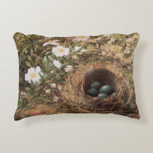 Bird's Nest and Dog Rozen van John William Hill Decoratief Kussen