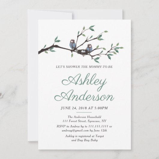 Birds Nest Baby shower Invitation Kaart (Voorkant)
