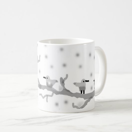 "BIRDS ON A SNOWY BRANCH" Mug classique, 11 oz (Devant droit)