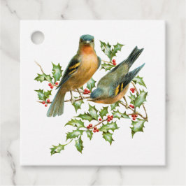  Birds op een Holly Branch Christmas Gift Label