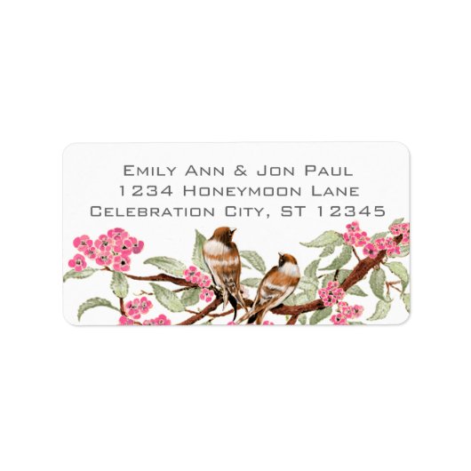  Birds Pink Cherry Blossom RSVP Etiket (Voorkant)