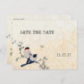 Birds Save the Date Damask Aankondigingskaart (Voorkant / Achterkant)