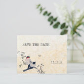 Birds Save the Date Damask Aankondigingskaart (Staand voorkant)