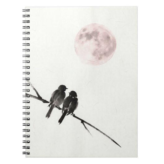 Birds Under Blush Moon Notebook Notitieboek (Voorkant)