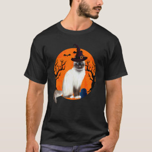 Birmaanse kat Halloween heksenhoed en maan T-shirt