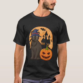 Birmaanse kat met heks en pompoen Halloween T-shirt