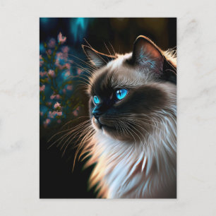 Birman Cat in Floral Oils Briefkaart