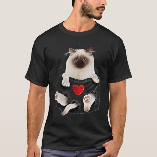 Birman Cat in Pocket T-shirt (Voorkant)