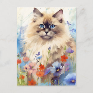Birman Cat omringd door bloemen Briefkaart