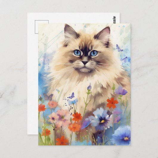 Birman Cat omringd door bloemen Briefkaart (Voorkant / Achterkant)