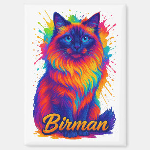 Birman Cat Pop Art – Vibrant Neon Rainbow Illustra Magneet