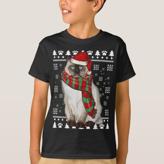 Birman Cat Santa Hat Xmas lelijke kerst T-shirt (Voorkant)