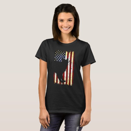 Birman Cat Silhouette Amerikaanse vlag op 4 juli T-shirt (Voorkant volledig)
