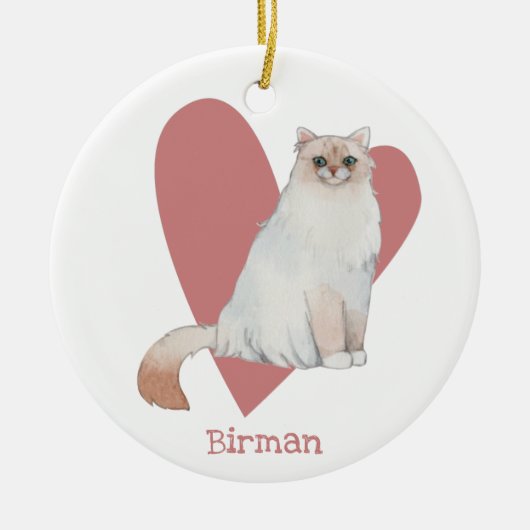 Birman Cat Waterverf Kat Roze hart Keramisch Ornament (Voorkant)