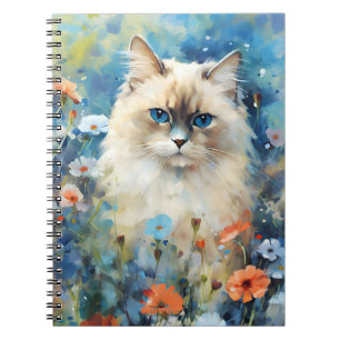Birman Kat kleurrijke waterverf kunstwerk Notitieboek