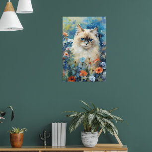 Birman Kat kleurrijke waterverf kunstwerk Poster
