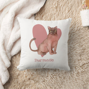 Birmese Waterverf Kat roze hart Kussen