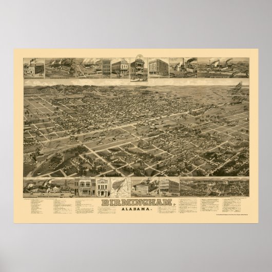 Birmingham, AL Panoramic Map - 1885 Poster (Voorkant)