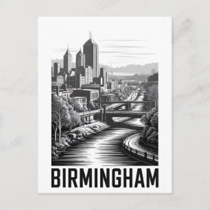 Birmingham Alabama Silhouette Zwart Wit Houtsnede Feestdagenkaart
