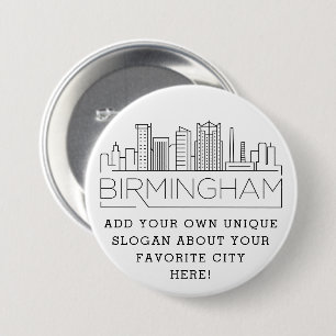 Birmingham, Alabama Skyline Aangepaste slogan-Bu Ronde Button 7,6 Cm