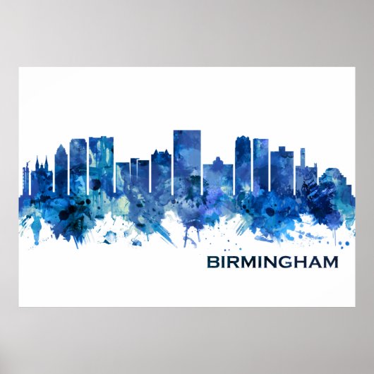Birmingham Alabama Skyline Blue Poster (Voorkant)