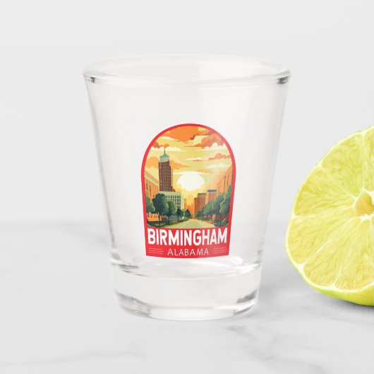 Birmingham Alabama Travel Art Embleem Shot Glas (Voorkant)