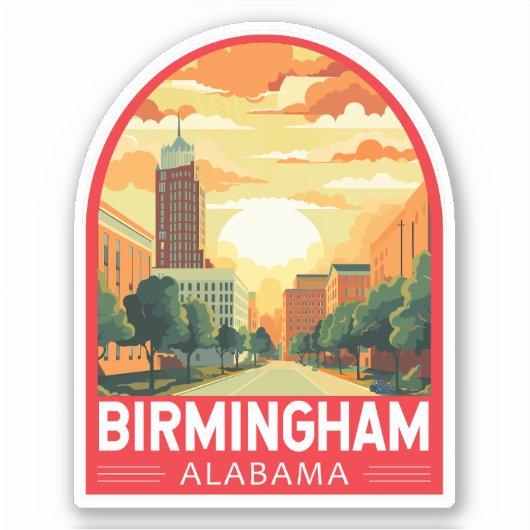 Birmingham Alabama Travel Art Embleem Sticker (Voorkant)