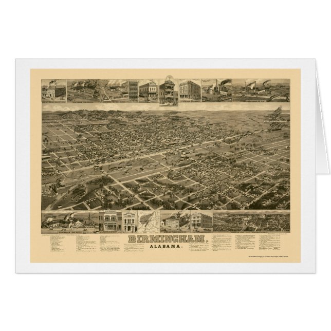 Birmingham, carte panoramique d'AL - 1885 (Devant horizontal)