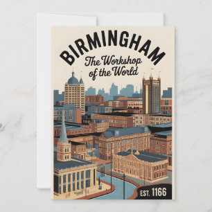 Birmingham Engeland Retro Silhouette Reis Feestdagenkaart