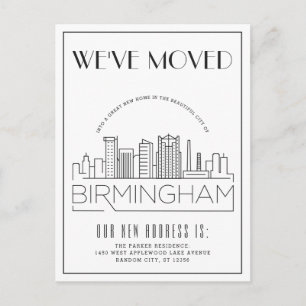 Birmingham Silhouet Modern Deco Wissel van Adres Aankondigingskaart