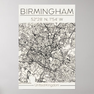 Birmingham Stadkaart Poster – Modern Minimaal Sted