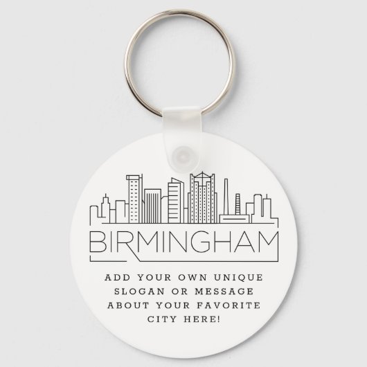 Birmingham Stylized Skyline | Aangepaste slogan Sleutelhanger (Voorkant)