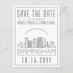 Birmingham Wedding Stylized Skyline Save the Date Briefkaart
