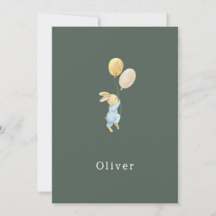 Birth Announcement Little Rabbit With Balloons Notitiekaartje