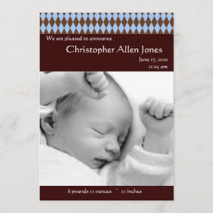 Birth Announding Blue and Brown Argyle Baby Boy Aankondiging