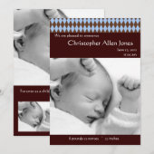 Birth Announding Blue and Brown Argyle Baby Boy Aankondiging (Voorkant / Achterkant)